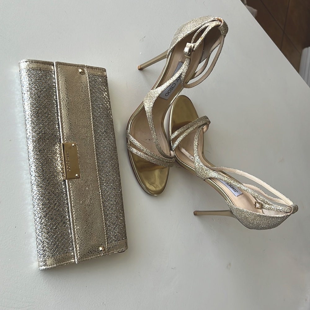 Matching Jimmy Choo sparkle heels size 40 and a sparkle clutch